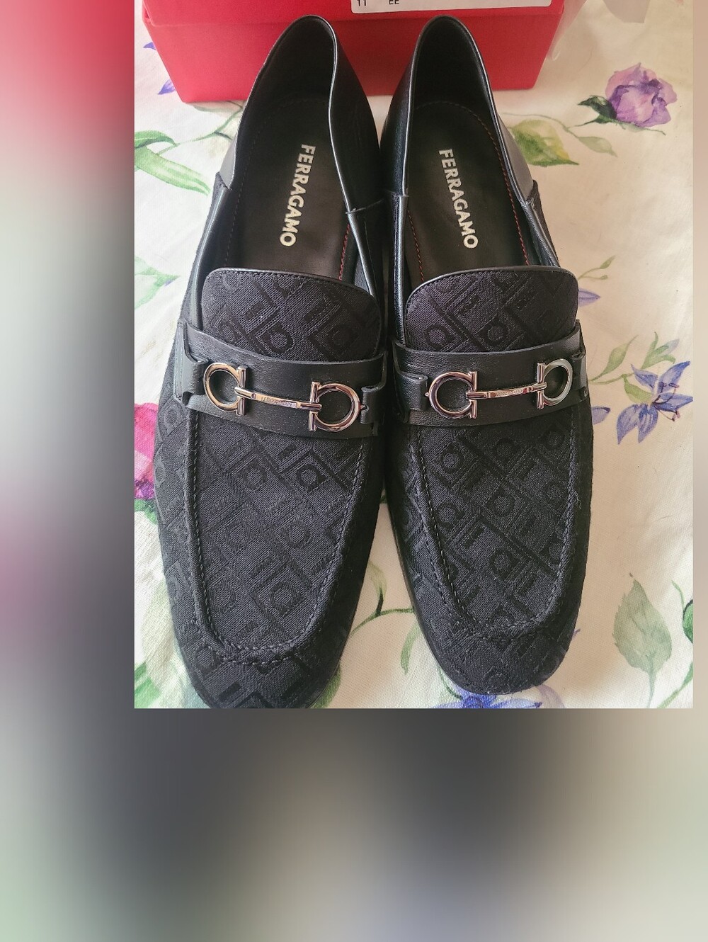 Salvatore Ferragamo Black Gancini-Trim Jacquard Hybrid Loafers Sz 11  Like New. - Picture 2 of 7